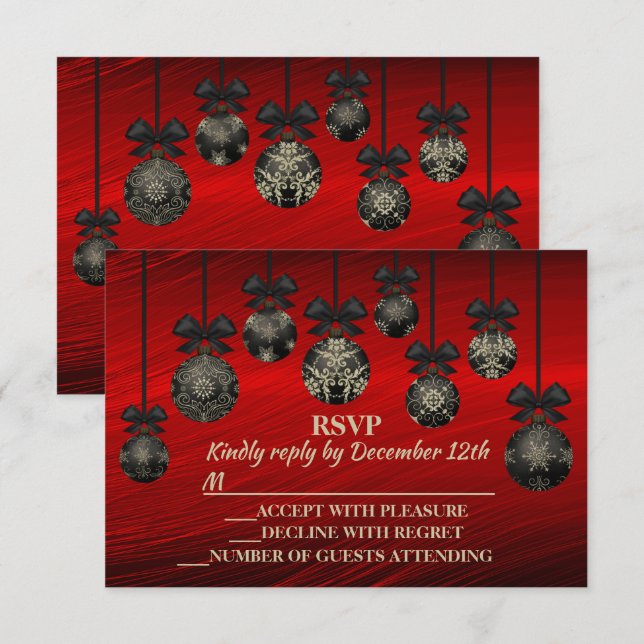 Christmas Red Black Elegant Holidays Winter RSVP Card (Front/Back)