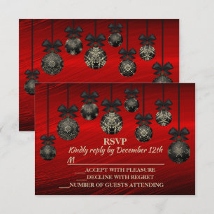 Christmas Red Black Elegant Holidays Winter RSVP Card