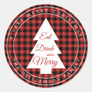 Christmas Red Black Gingham Pattern Envelope Seal