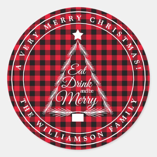 Christmas Red Black Gingham Pattern Envelope Seal (Front)