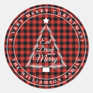 Christmas Red Black Gingham Pattern Envelope Seal
