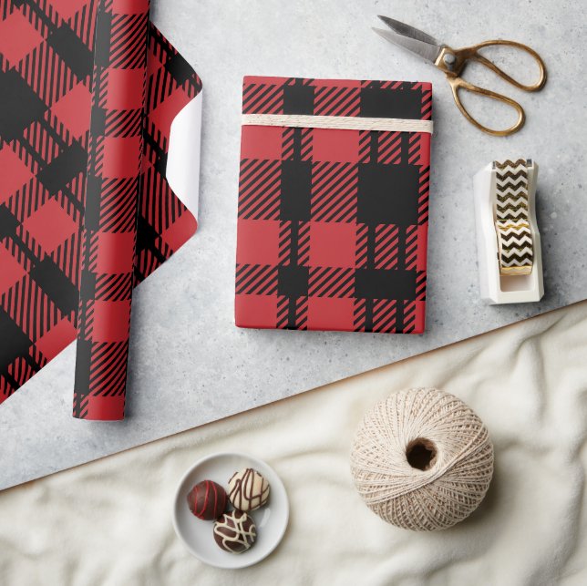 Christmas Red Black Plaid Wrapping Paper (Crafts)