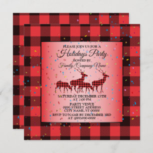 Christmas Red Black Reindeer Holidays Invitation