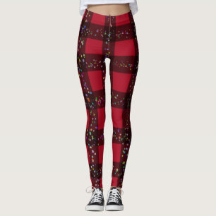 Christmas Red Black Sparkle Buffalo Plaid Leggings