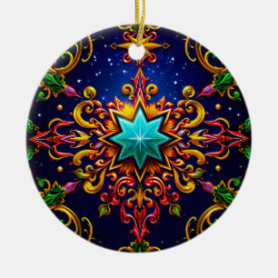 CHRISTMAS Red Blue Gold Green 3D Star ~ Ceramic Ornament