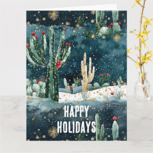 Christmas Red Blue Green Cactus Floral Card