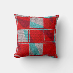 Christmas Red Blue Knit Knitting Holiday Cushion