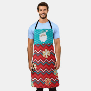CHRISTMAS RED BLUE WHITE STRIPES & SANTA APRON