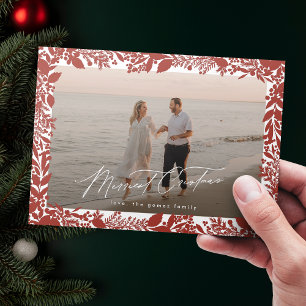 Christmas Red Botanical Frame Merriest Photo Holiday Card