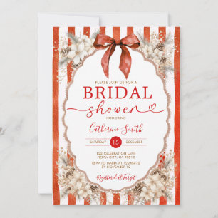 Christmas Red Bow Bridal Shower White Floral Party Invitation