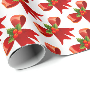 Christmas Red Bow Holly Wrapping Paper
