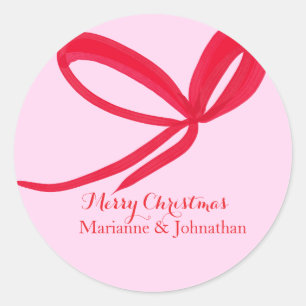 Christmas Red Bows Hand Drawn Classic Round Sticker
