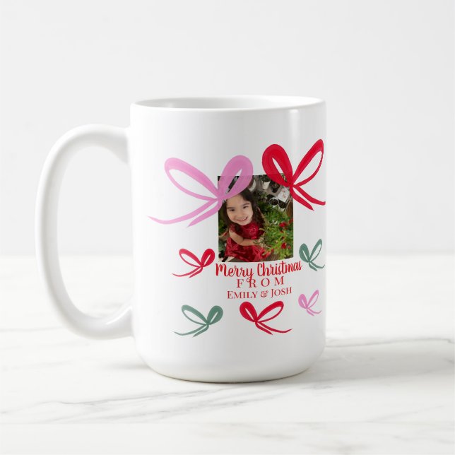 Christmas Red Bows Multicolor Doodle Coffee Mug (Left)