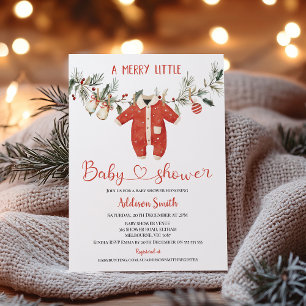 Christmas Red Boys Merry Little Baby Shower  Invitation
