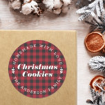 Christmas Red Buffalo Check Homemade Baking Gift Classic Round Sticker<br><div class="desc">Custom-designed festive baking gift stickers and labels featuring personalised text on Christmas red buffalo plaid. Perfect for homemade baked goods,  crafts,  gifts,  and more.</div>