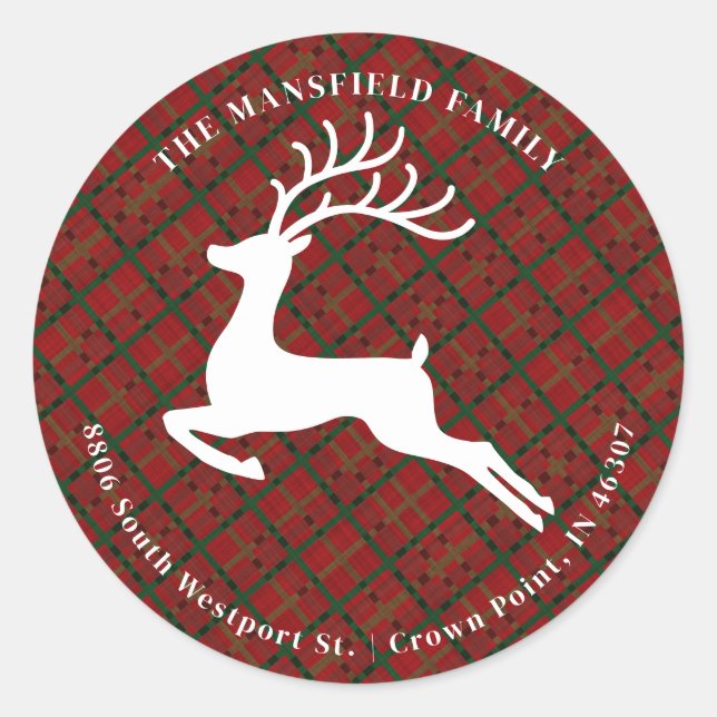 Christmas Red Buffalo Plaid Classic Round Sticker (Front)