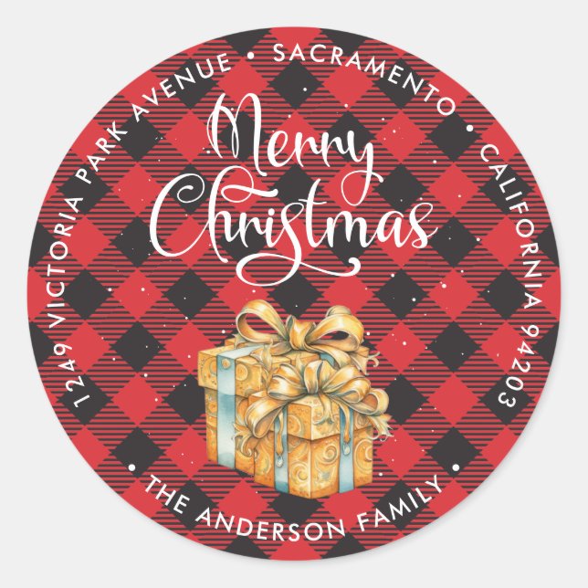 Christmas Red Buffalo Plaid Return Address Labels (Front)