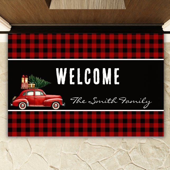 Christmas Red Buffalo Plaid | Rustic Holiday Doormat (Creator Uploaded)