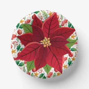 Christmas Red Bulbs, and Poinsettia Overlay  Paper Plate