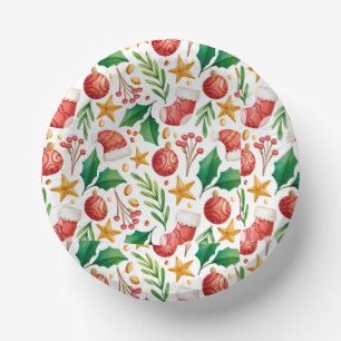 Christmas Red Bulbs, Poinsettia Parts and Nut  Paper Plate