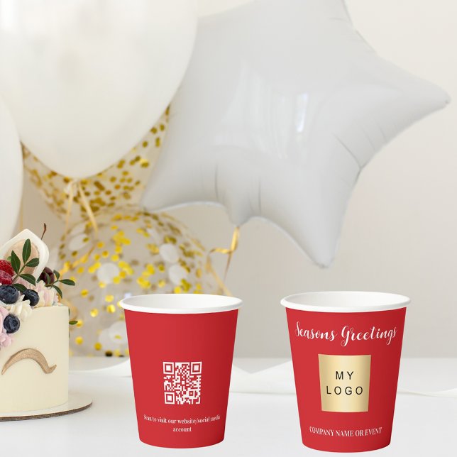 Christmas red business corporate logo qr code paper cups (Creator Uploaded)