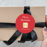 Christmas red business logo classic round sticker<br><div class="desc">A classic red background.  Personalise and add your business,  company logo and a text.  Text: Merry Christmas written with a modern hand letteres style script.</div>
