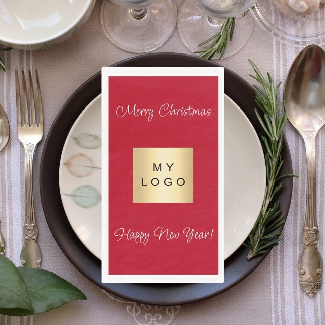 Christmas red cafe bar business logo napkin (Creator Uploaded)