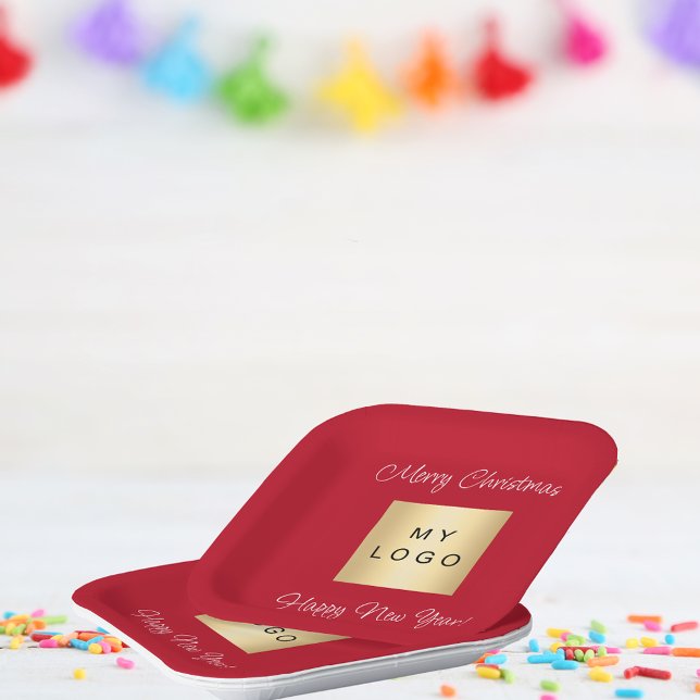Christmas red cafe bar business logo paper plate (Creator Uploaded)