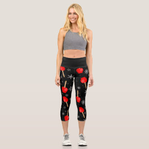 christmas red candy apples black  capri leggings