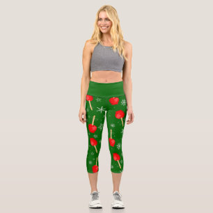christmas red candy apples green  capri leggings