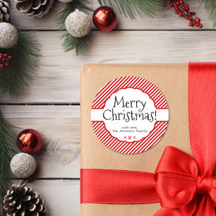 Christmas Red Candy Cane Stripe Holiday Scalloped  Classic Round Sticker