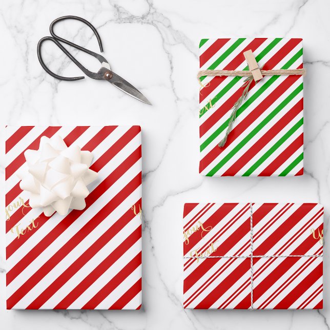 Christmas Red Candy Cane Stripes Gold Text Holiday Wrapping Paper Sheet (Christmas Red Candy Cane Stripes Gold Text Holiday Wrapping Paper Sheets)