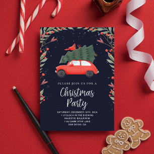 Christmas Red Car & Green Pine Invitation