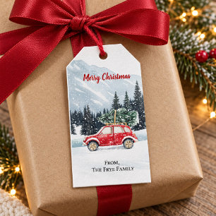 Christmas Red Car Tree Holiday Gift Tags