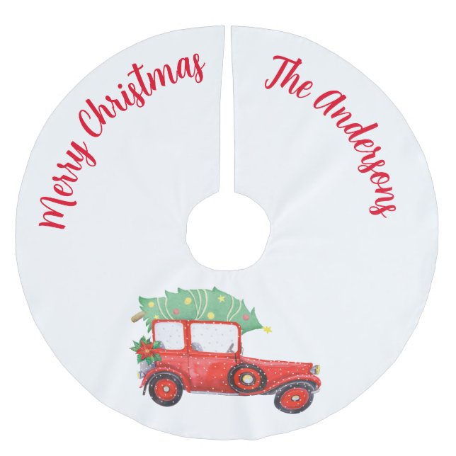 Christmas Red Car White Tree Skirt (Front)