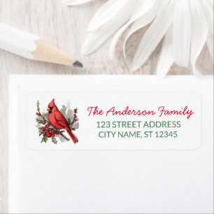 Christmas Red Cardinal and Berries Return Address Label