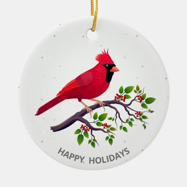 Christmas Red Cardinal Bird  Ceramic Ornament (Front)