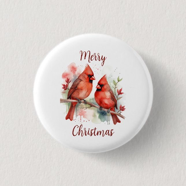 Christmas Red Cardinal Birds Holiday Art 3 Cm Round Badge (Front)
