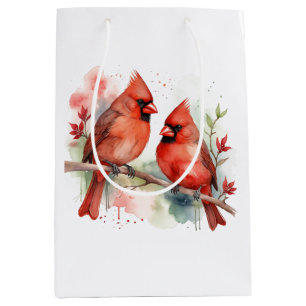 Christmas Red Cardinal Birds Holiday Art Medium Gift Bag