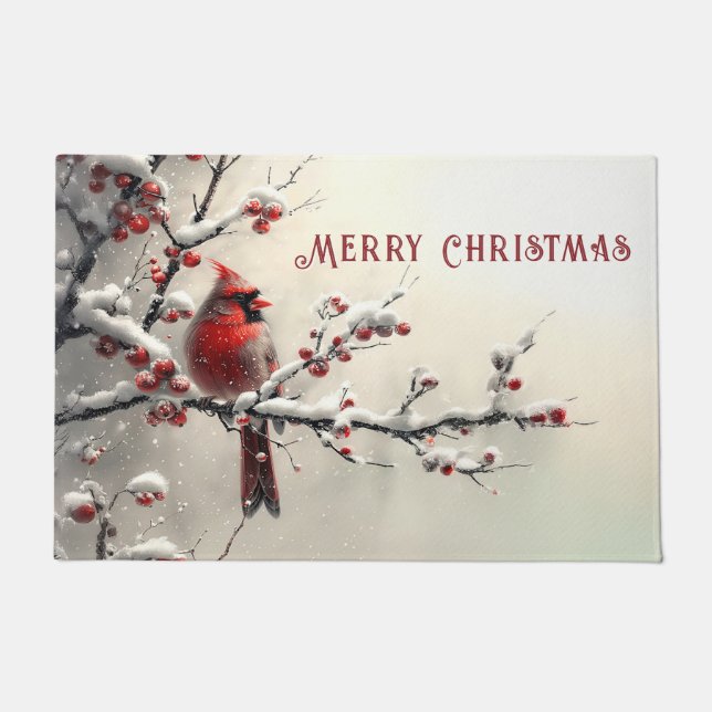 Christmas Red Cardinal Holiday Doormat (Front)