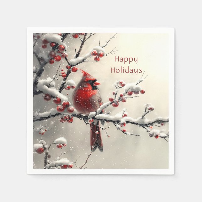 Christmas Red Cardinal Holiday Napkin (Front)