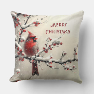 Christmas Red Cardinal Holiday Throw Pillow