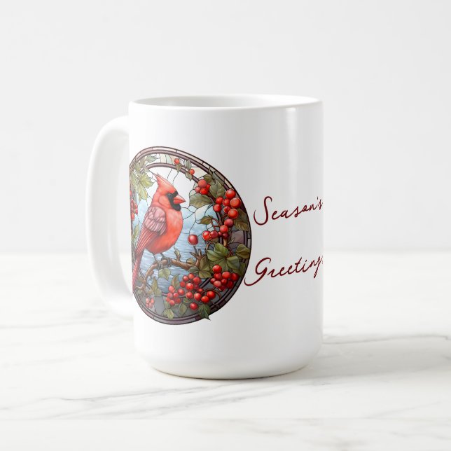 Christmas Red Cardinal Holly Berries Festive Coffee Mug (Front Left)