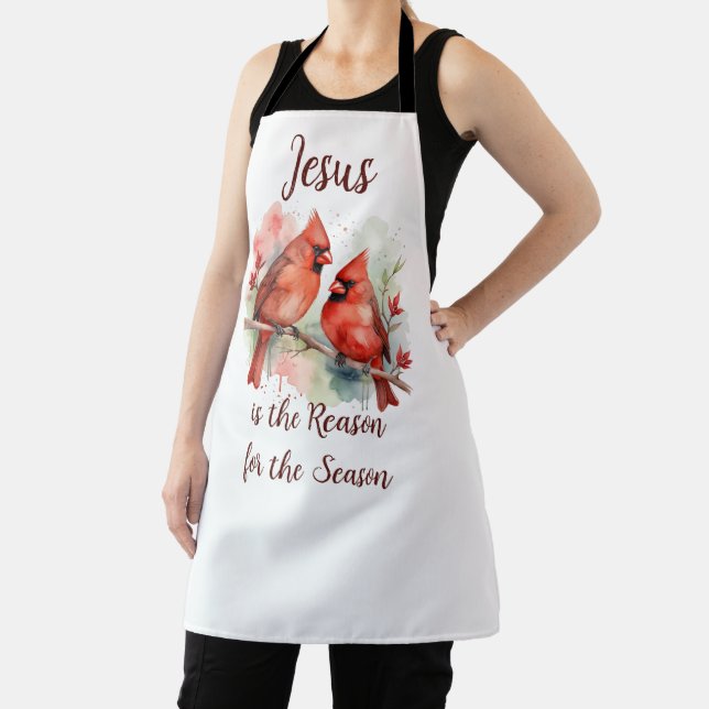 Christmas Red Cardinal Jesus Reason for Season Apron (Insitu)