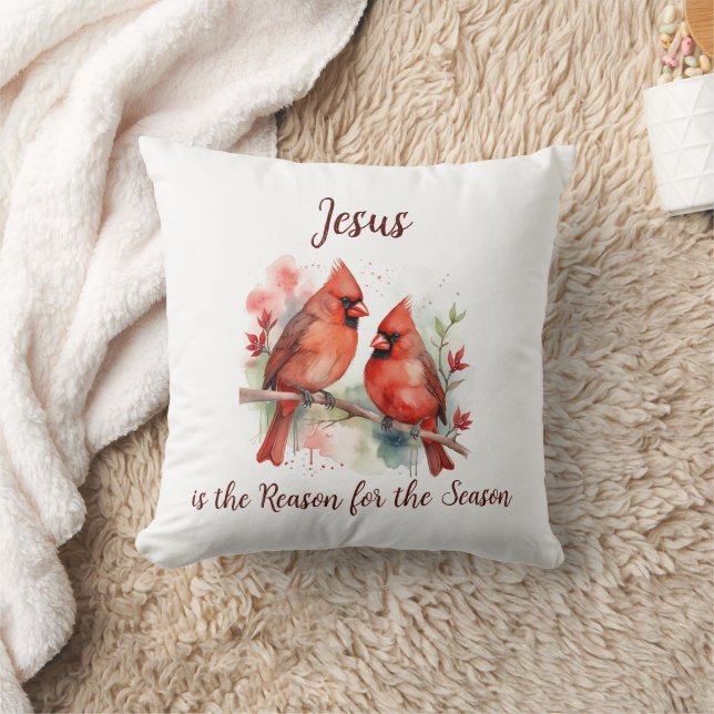 Christmas Red Cardinal Jesus Reason for Season Cushion (Blanket)