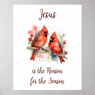 Christmas Red Cardinal Jesus Reason for Season Poster