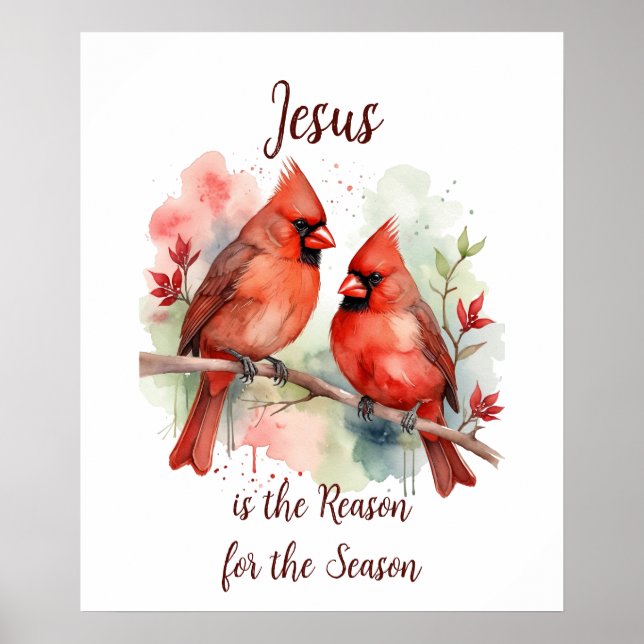 Christmas Red Cardinal Jesus Reason for Season Poster (Front)