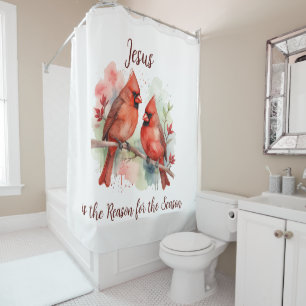 Christmas Red Cardinal Jesus Reason for Season Shower Curtain