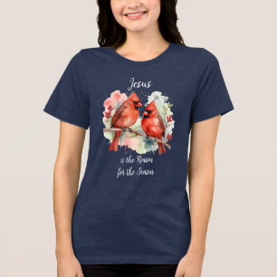 Christmas Red Cardinal Jesus Reason for Season Tri-Blend Shirt