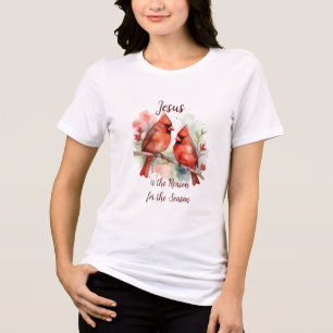 Christmas Red Cardinal Jesus Reason for Season Tri-Blend Shirt